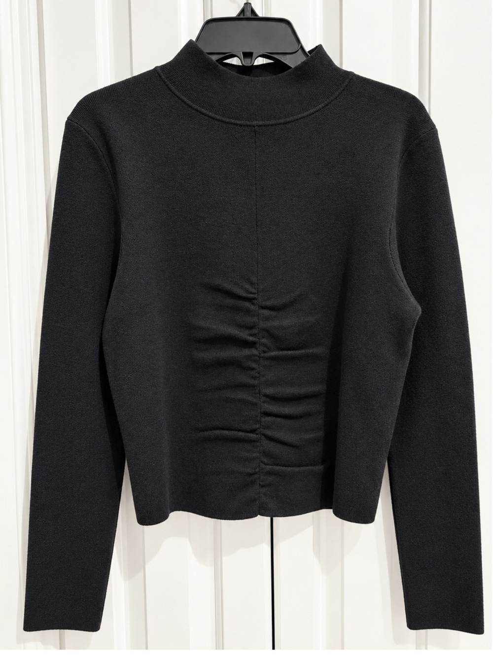 NWT Anthropologie Black Ruched Mock Neck Sweater M